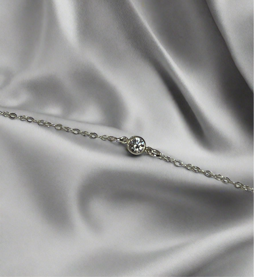 delicate crystal hand chain in sterling silver