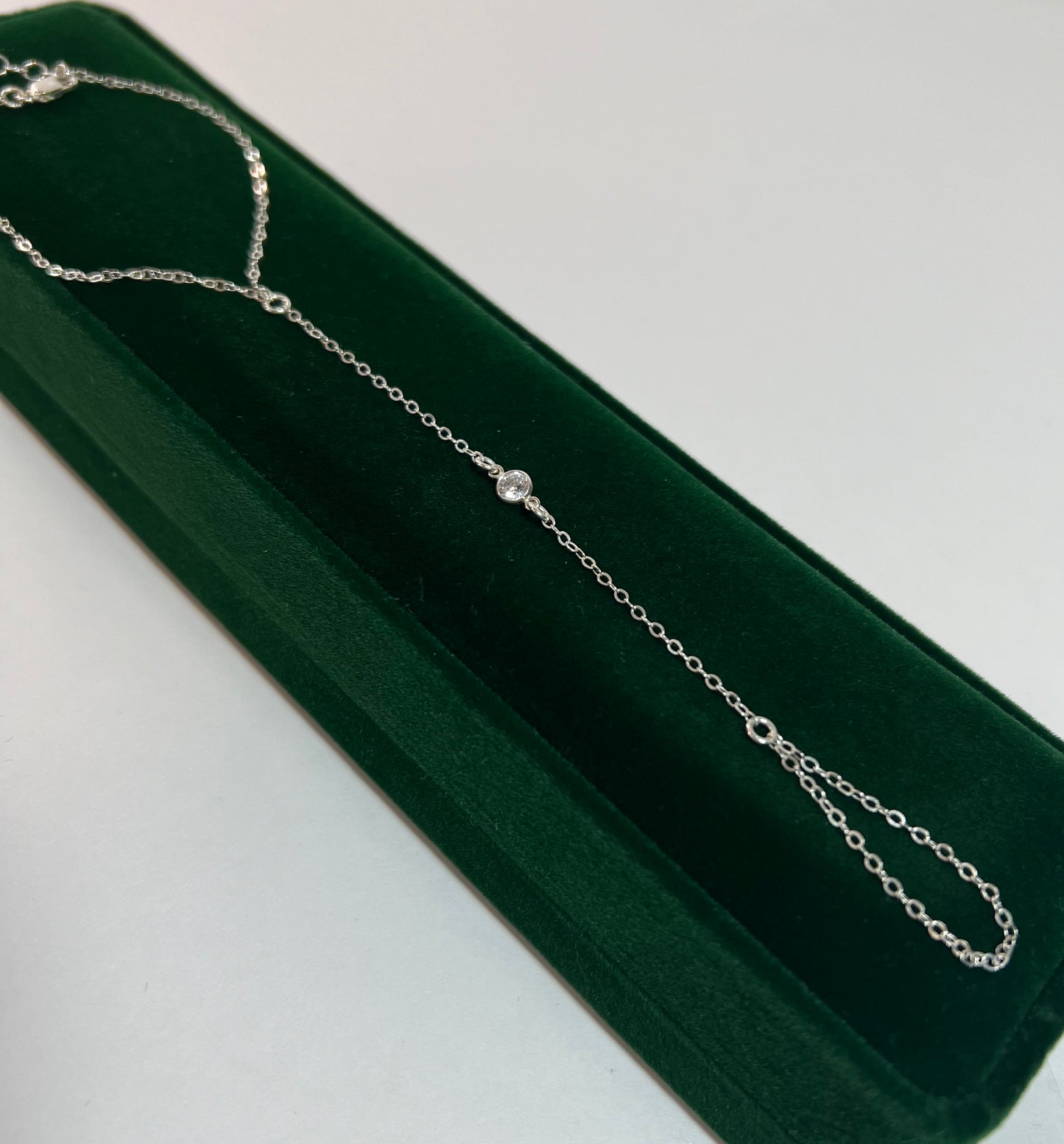 delicate crystal hand chain in sterling silver