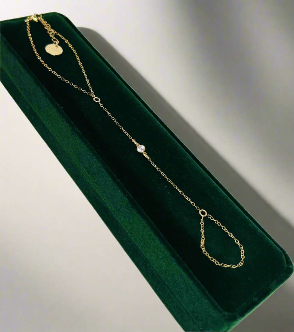 delicate crystal hand chain in 14k gold fill