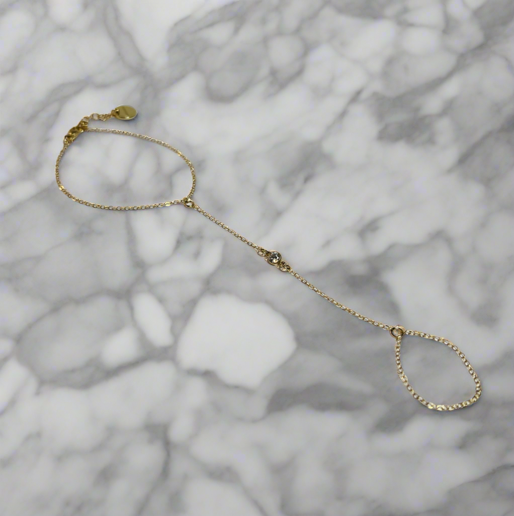 delicate crystal hand chain in 14k gold fill